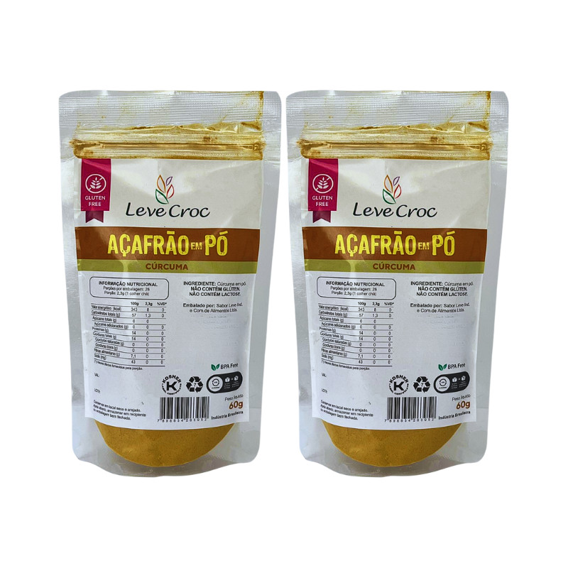 Kit com 2 Pouchs de Açafrão (Cúrcuma) em Pó de 60g cada - Leve Croc