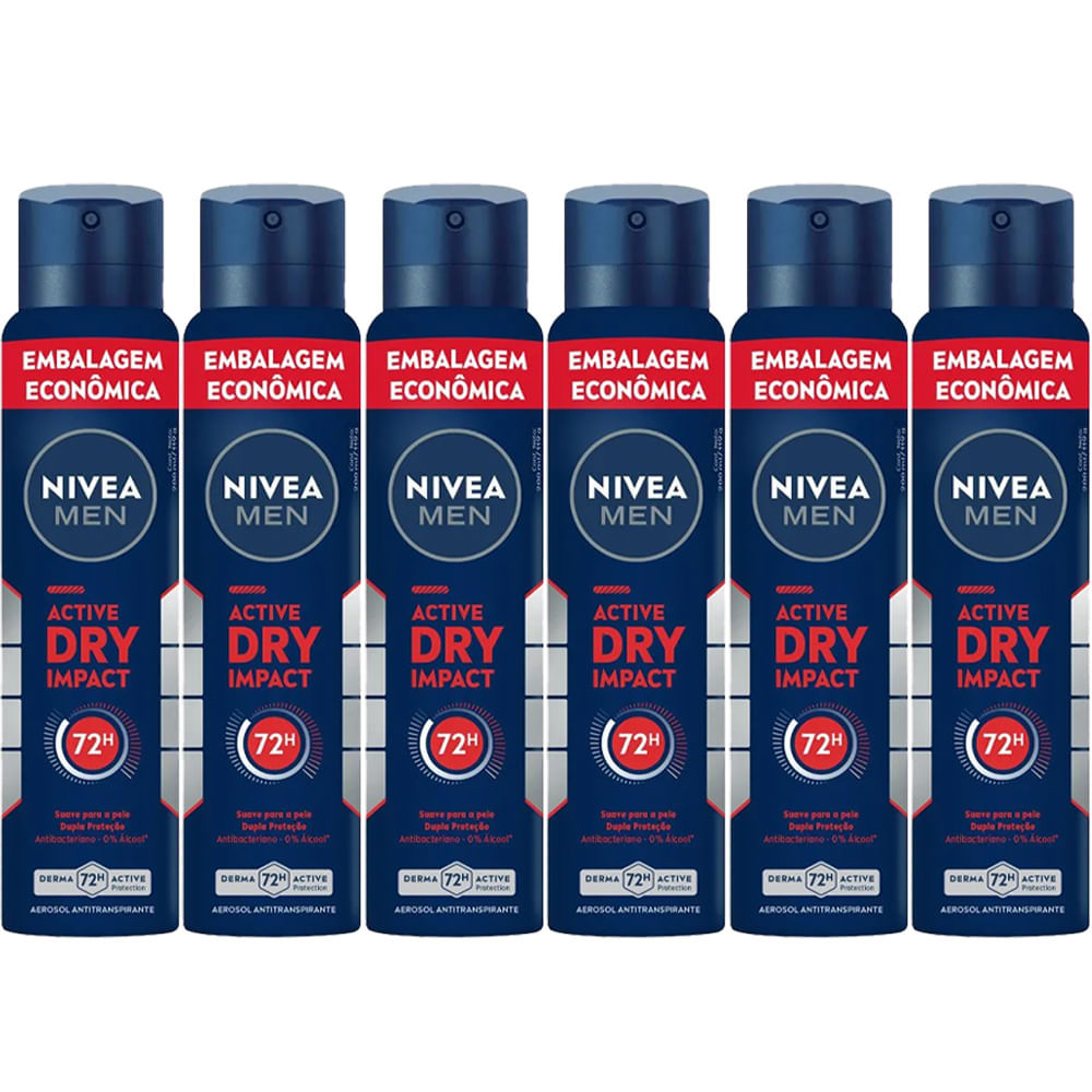 Kit Desodorante Aerosol Nivea Dry Impact For Men 200ml - 6 unidades