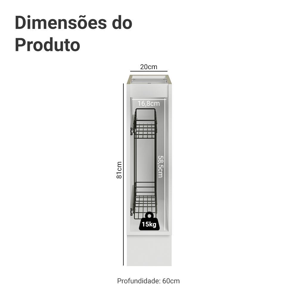 Balcão Porta-Temperos 20cm 1 Porta (Sem Tampo) Branco Veludo Lux Madesa