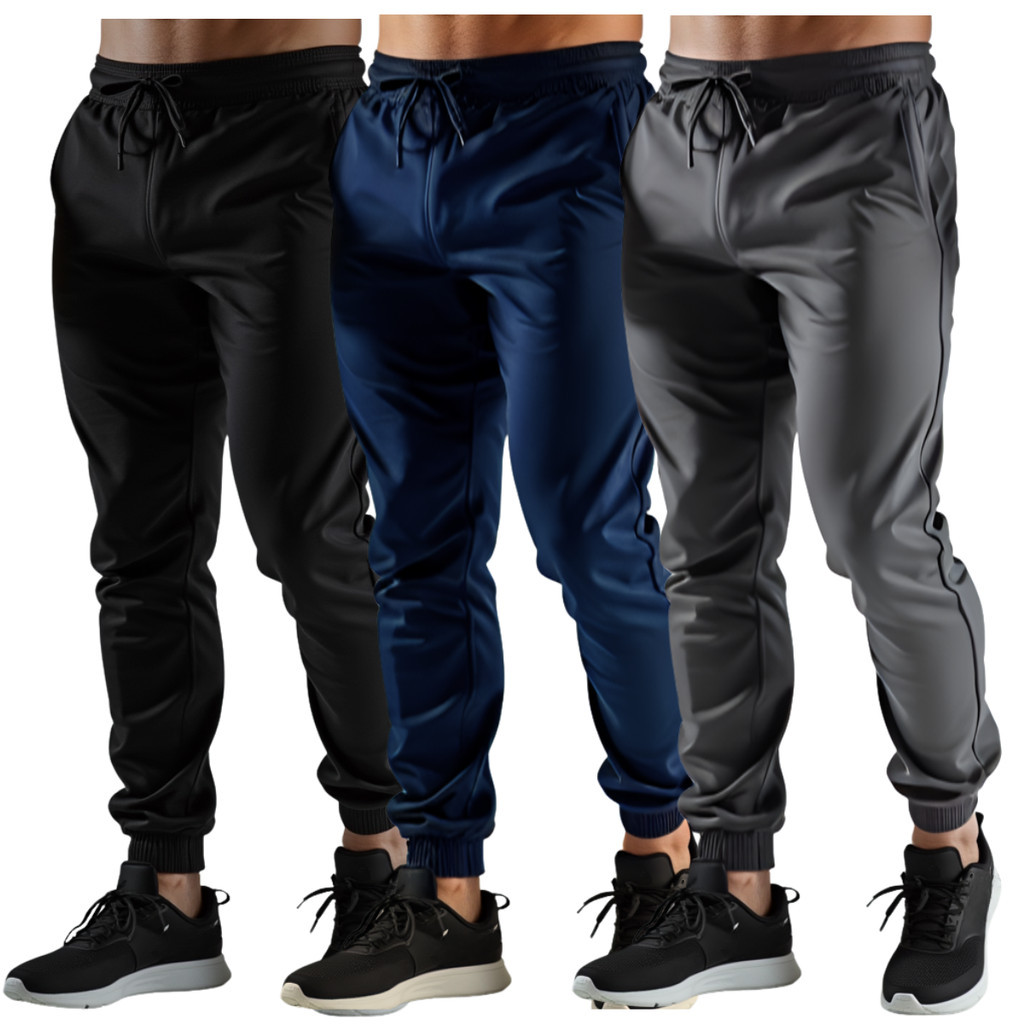 Kit com 3 Calça Tactel Elastano Jogger Masculina agasalho academia esportiva treino