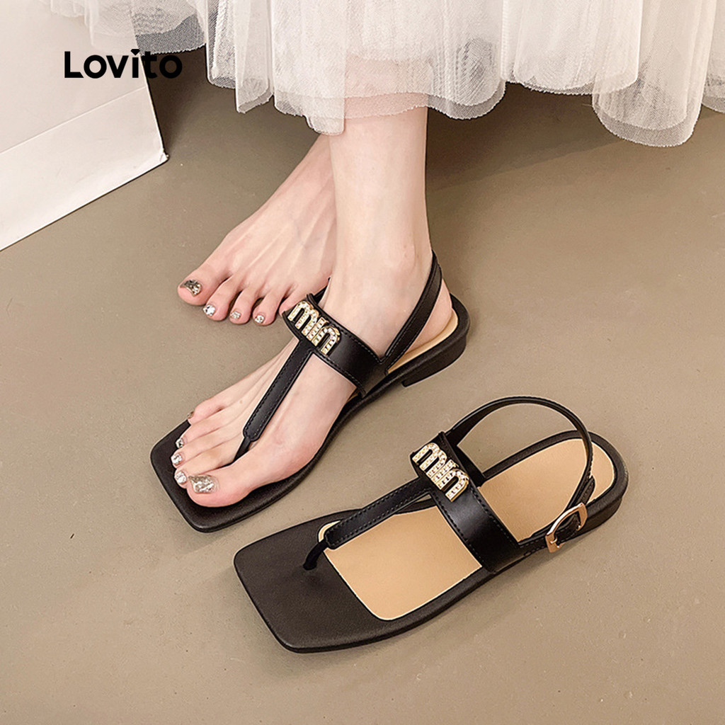 Lovito Sandálias Rasteiras Elegantes Com Design Diferenciado Para Festivais para Mulheres LFA109029 em Oferta na Shopee