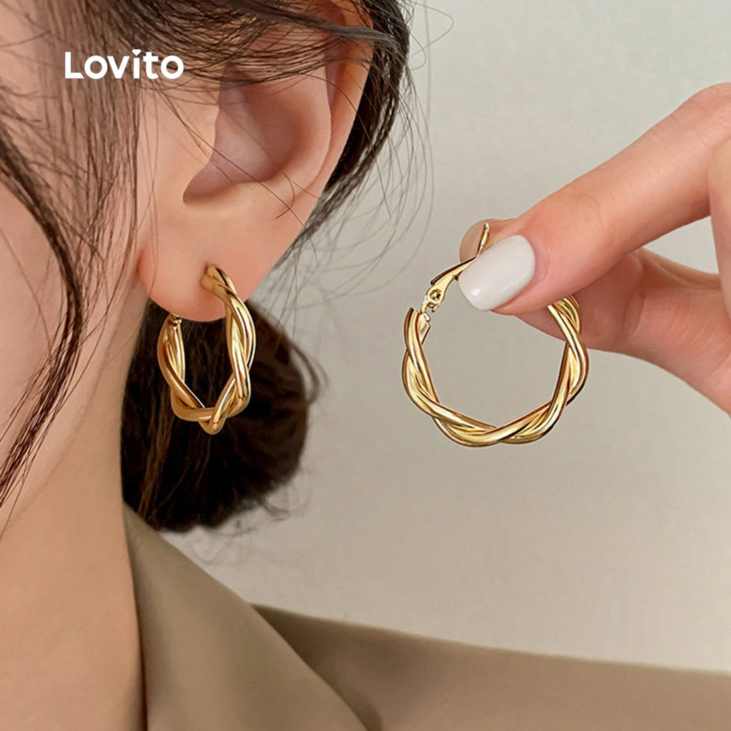 Lovito Brincos Casuais E Simples Da Moda Coreana LFA111128