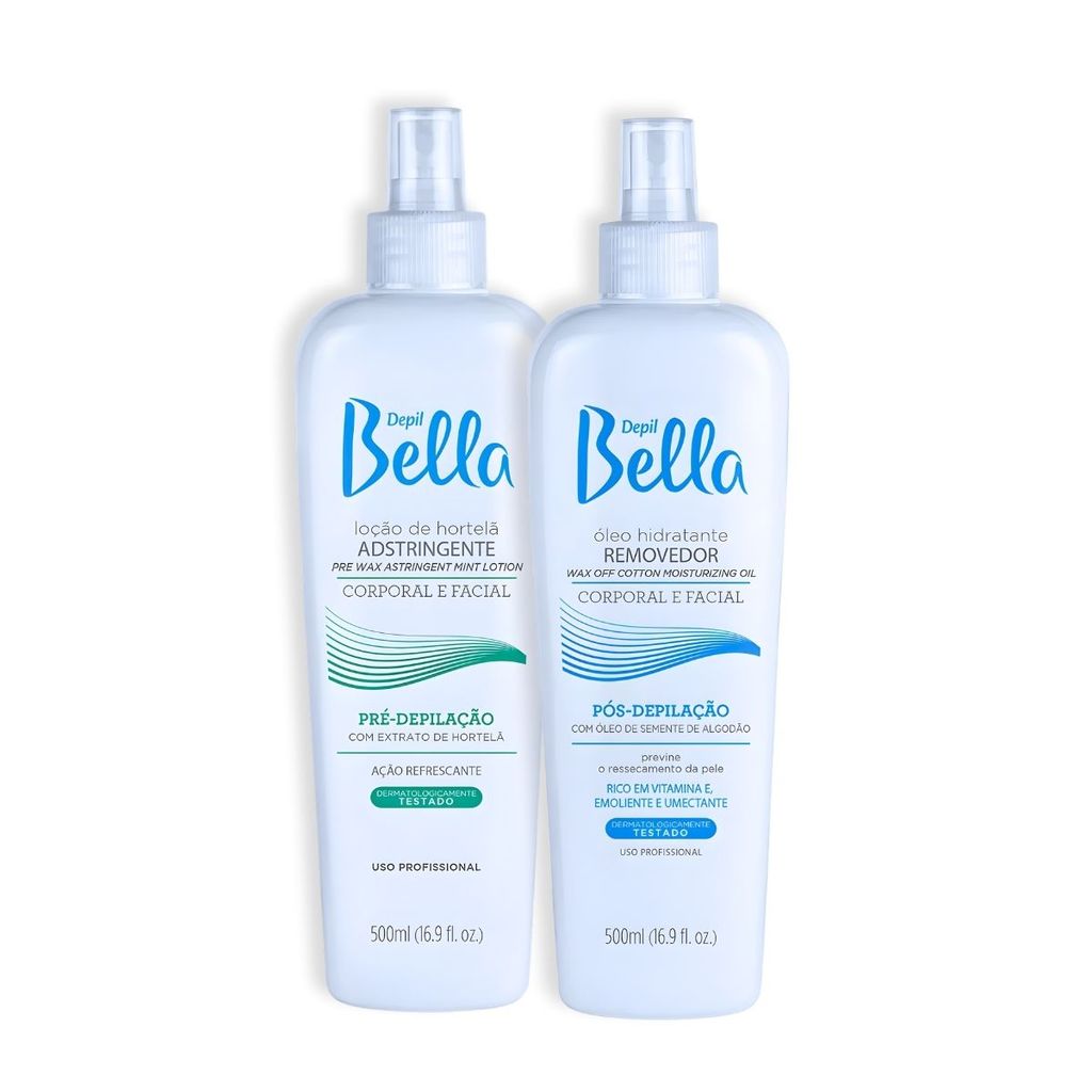 Kit Pré e Pós Depilação – Adstringente 500 ml + Removedor 500 ml Depil Bella
