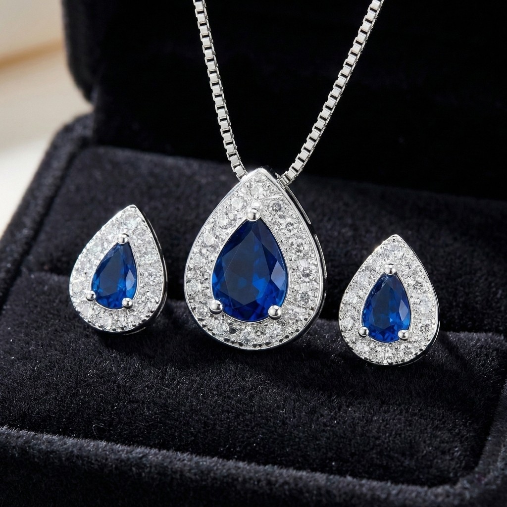 【Várias Cores】 Conjunto Sofisticado Feminino Gota Pedra Facetada Banhado a Prata 925 — imagem 2 de 2