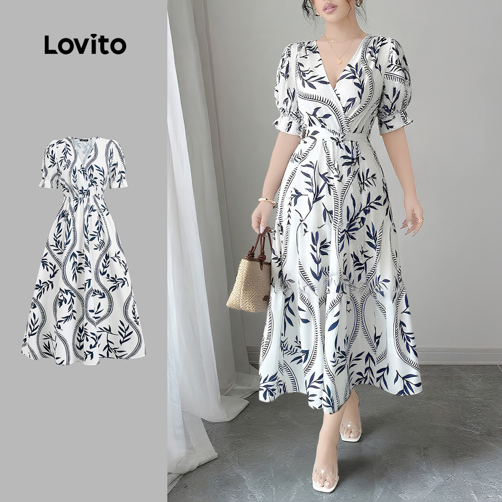 Lovito Vestido Boho Casual Com Drapeado Para Férias Na Primavera/verão Para Mulheres LBL28251 em Oferta na Shopee