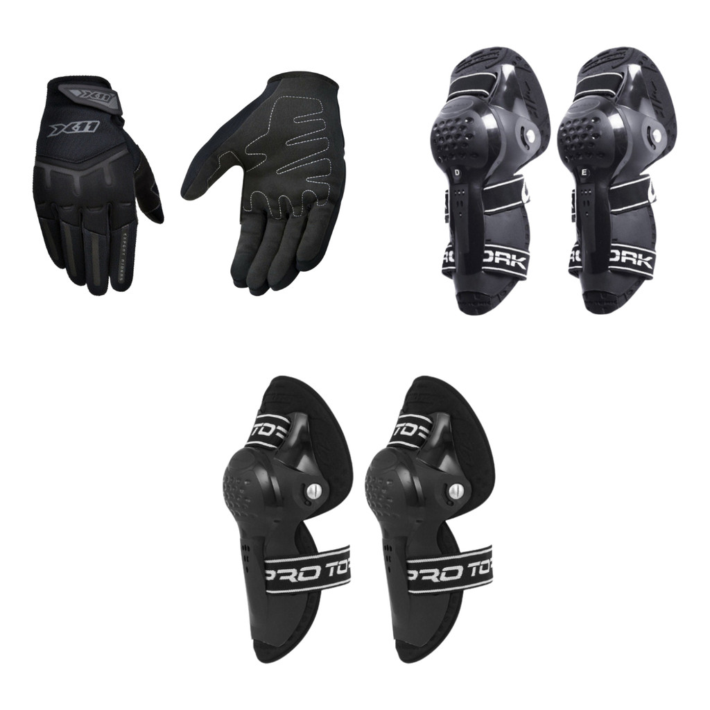 Kit Luva X11 Joelheira e Cotoveleira Articulada Motocross Trilha