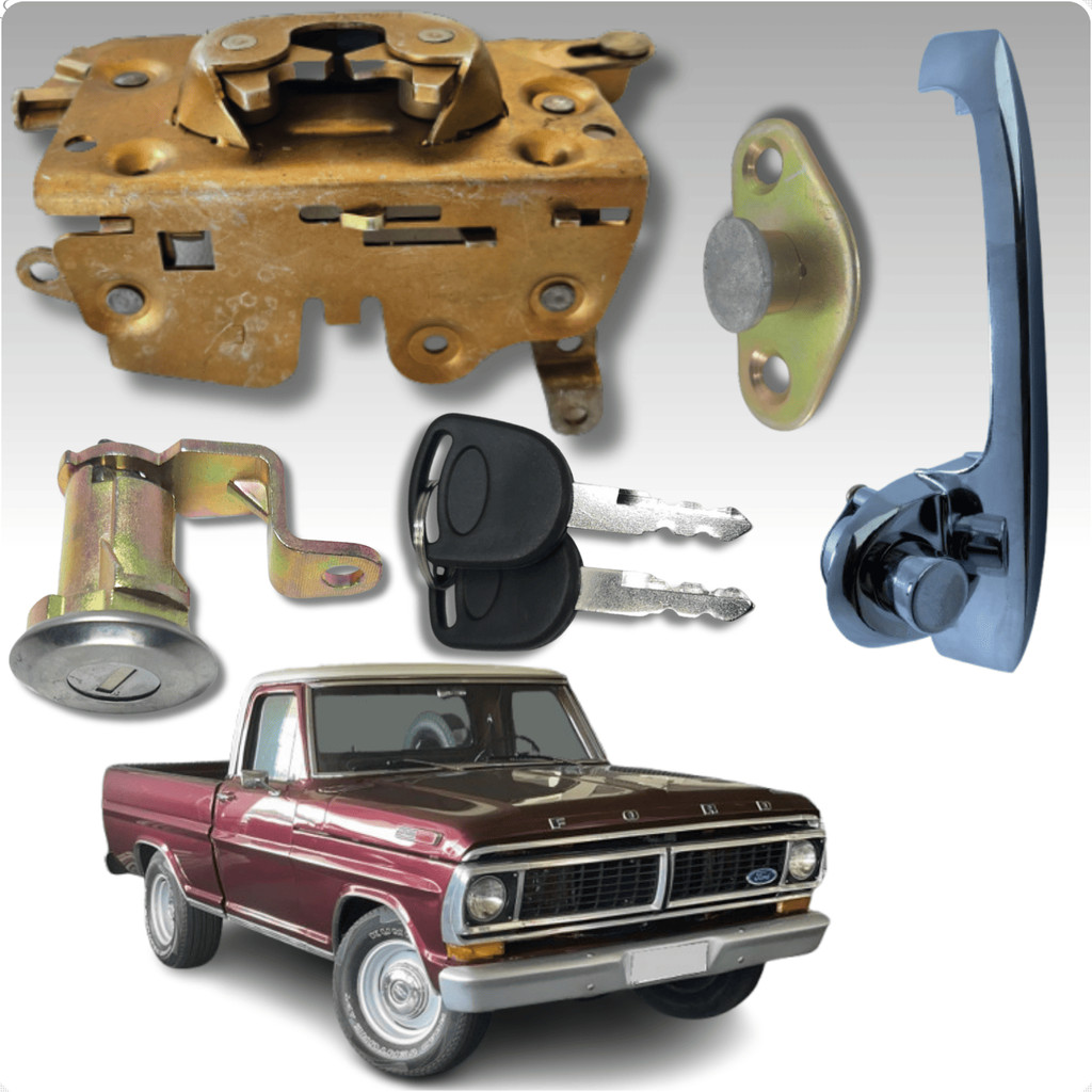 Kit Fechadura + Batente +  Maçaneta Cromada + Cilindro Com Chaves Porta Direita Ford F1000 F4000 72 73 74 75 76  Até 92