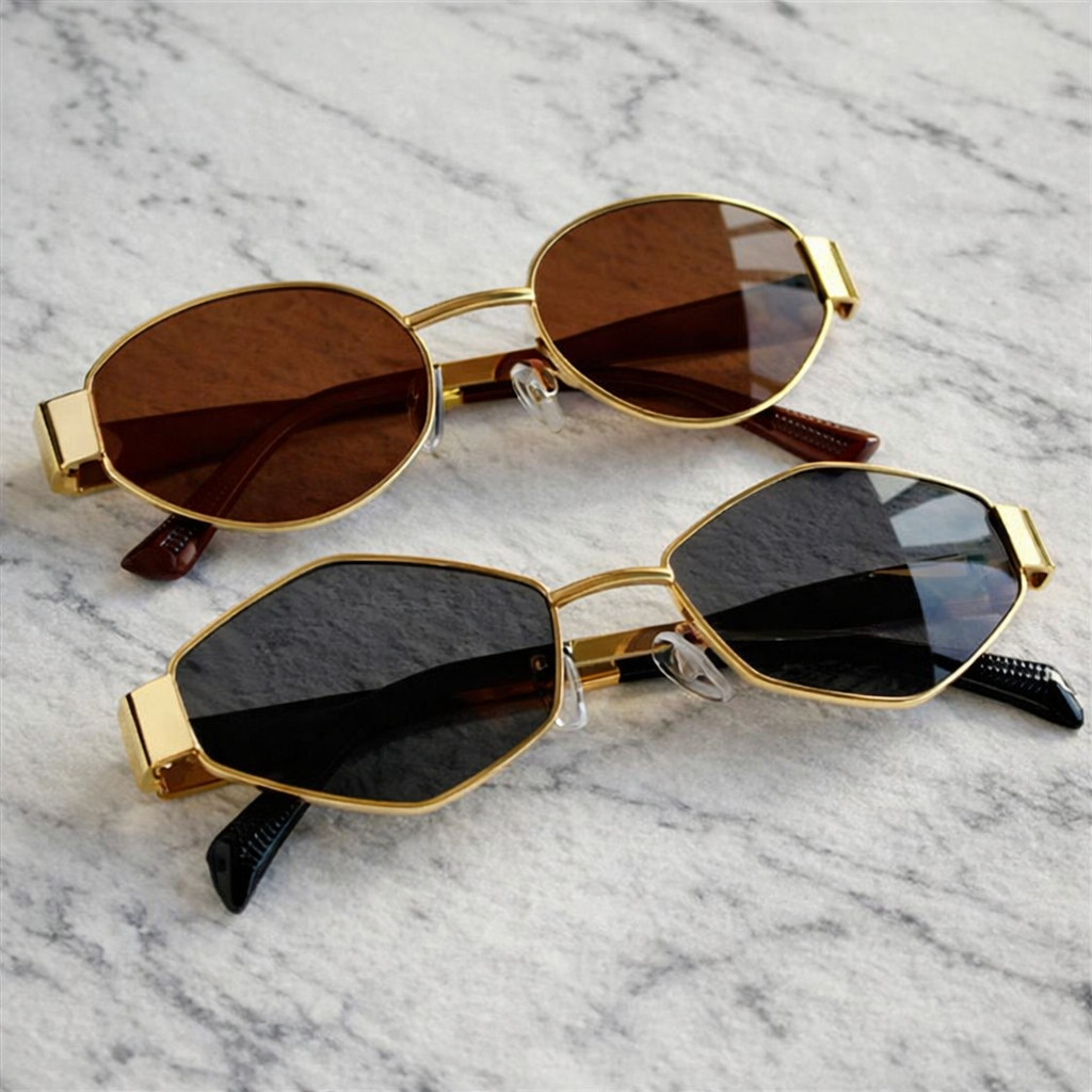 Kit 2 Peças De Óculos De Sol Ovais Vintage Com Proteção UV400 , Armação De Metal Para Mulheres E Homens Elegance