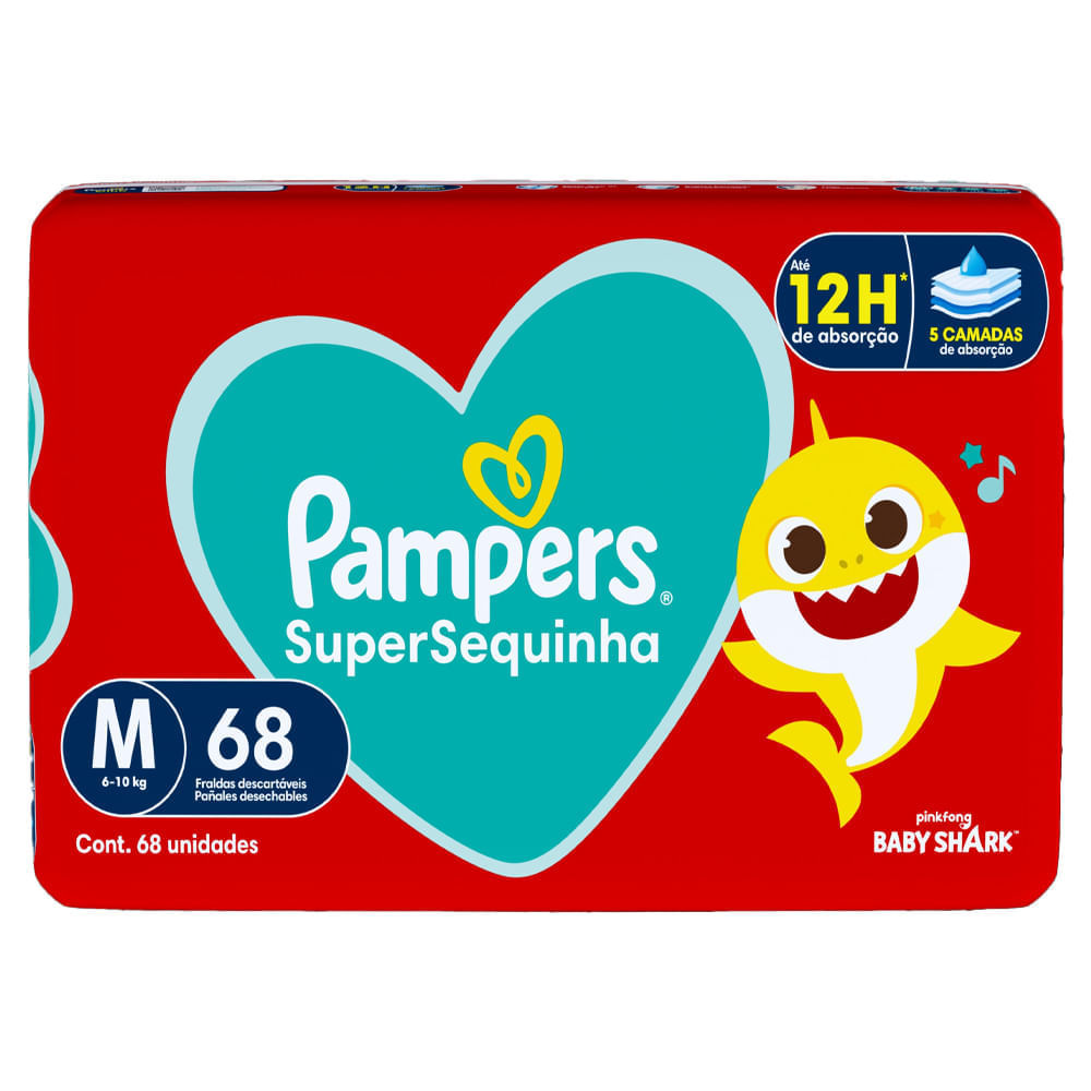 Fralda Descartável Pampers Supersequinha Super M 68 Unidades em Oferta na Shopee