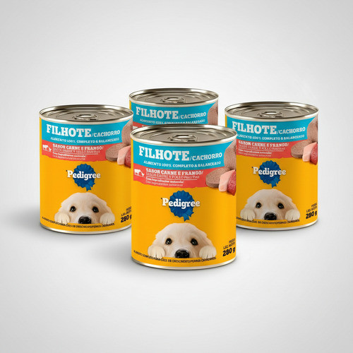 Kit 4 Pedigree Filhotes Lata Patê Sabor Carne E Frango 280g