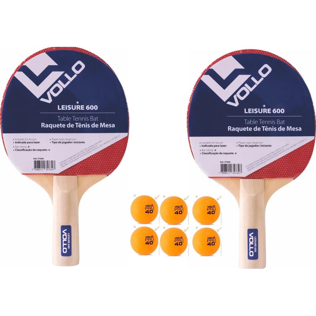 Kit 2 Raquetes de Tênis de Mesa + 6 Bolinhas