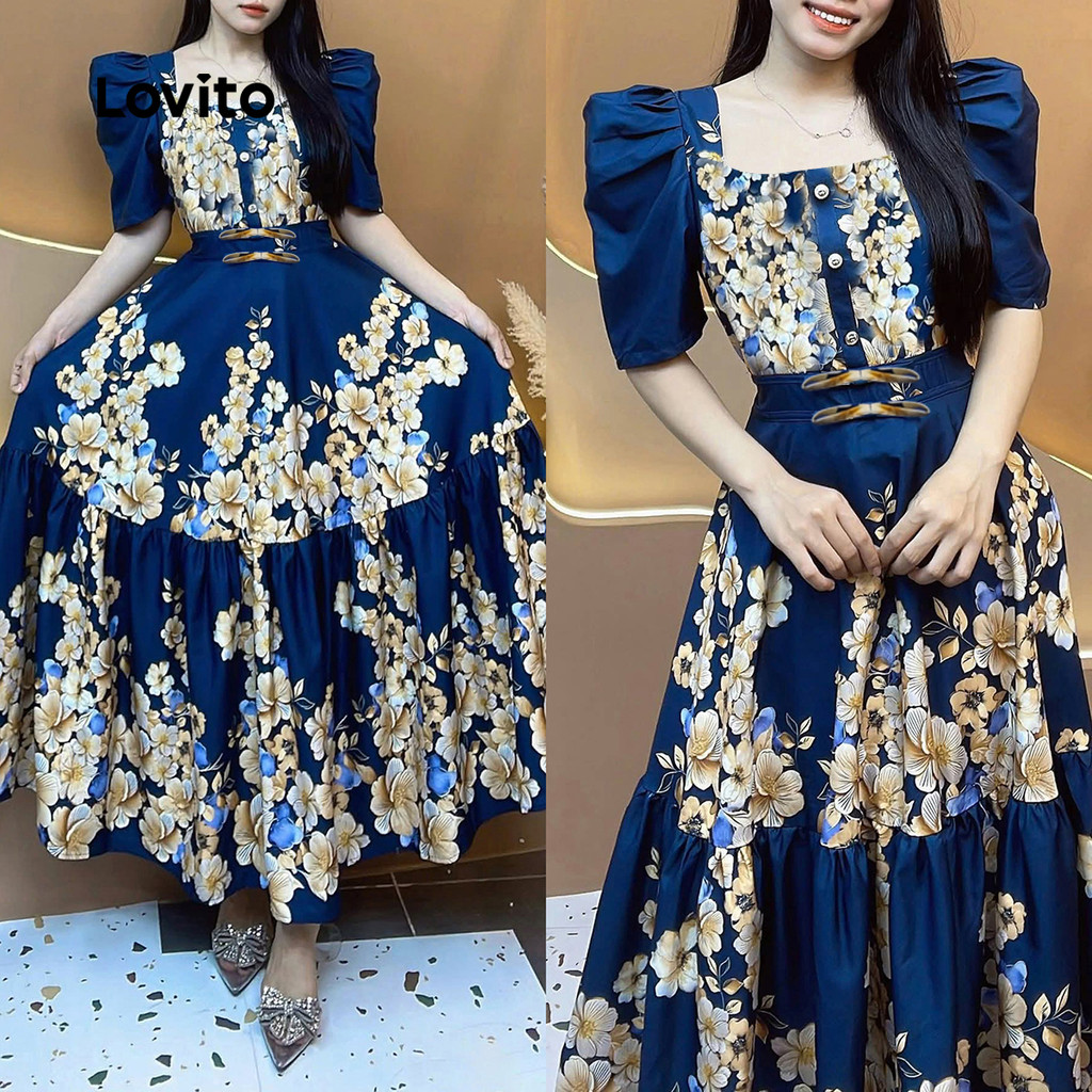 Lovito Vestido Elegante com Zíper Vestido Primavera/verão para Mulheres LK2LD325