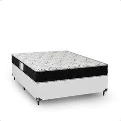 Cama Box Casal + Colchão D33 One Face - Couro Branco