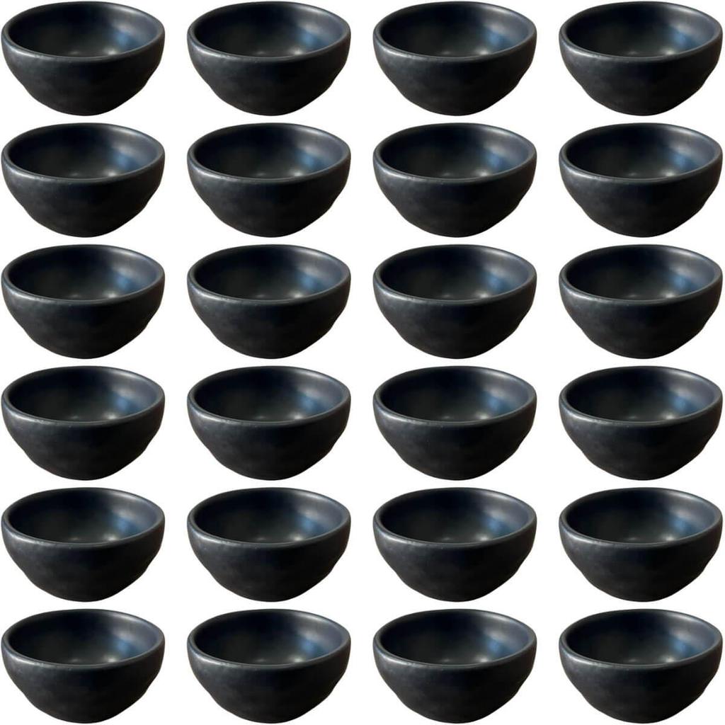 Kit 24 Ramequins 50ml Orgânico Preto Cerâmica Molheira Porto Brasil Sushi Bar