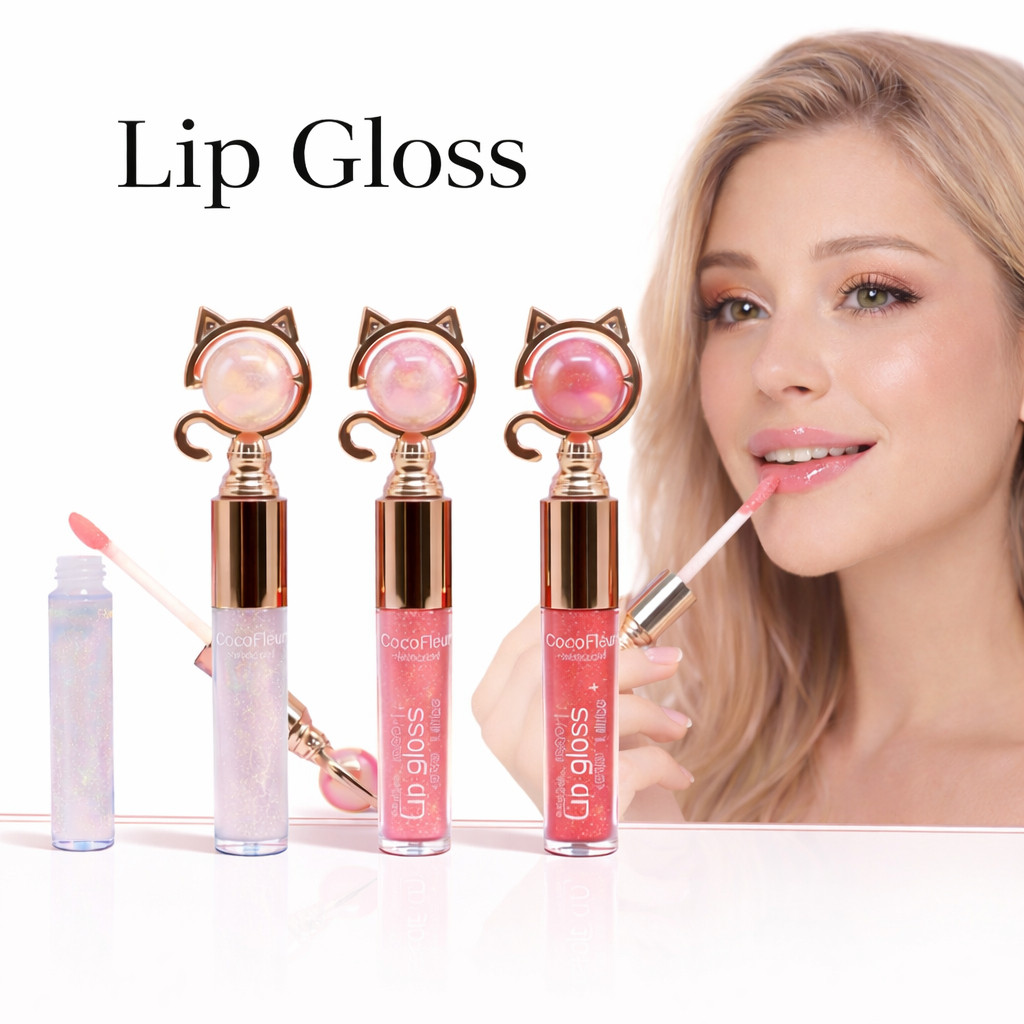CocoFleur Lip Gloss  8g – Brilho Intenso Hidratante, Aplicador Fofo, Gloss Labial