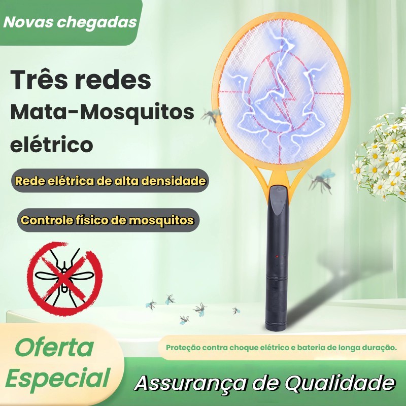 Raquete Elétrica Mata Mosquito, Kit Bivolt Recarregável - Dupla Proteção,