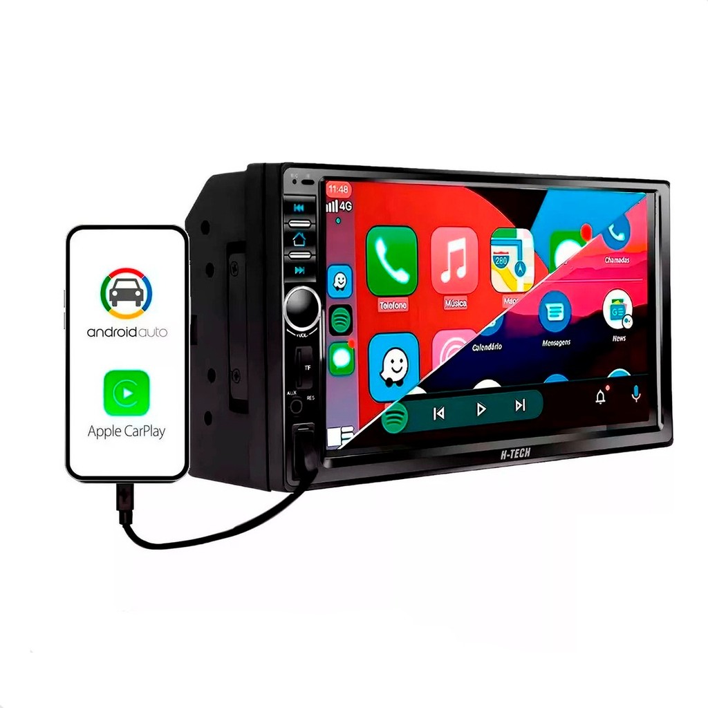 Central Multimidia Auto CarPlay Android Auto 7" Polegadas USB Espelhamento Apps Entrada Câmera Ré
