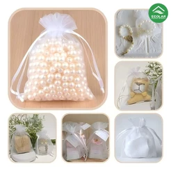 Kit 10/20/50/100 Bolsa Um Saco De Tule Organza 7x9 9x12 10x15 , Festa De Casamento Branca .