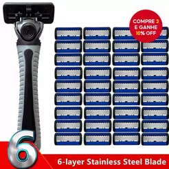 Barbeador Manual com 6 Lâminas Razor Classic para Barbear Masculino e Depilação Feminina