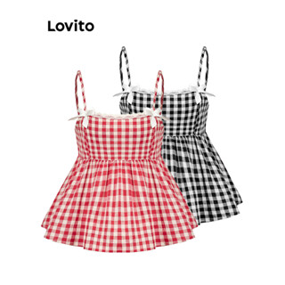 Lovito Regata Feminina Fofa Com Estampa Xadrez Vichy Gola Com Babados E Laço Modelo L97ad078 (multicolorida) em Oferta na Shopee