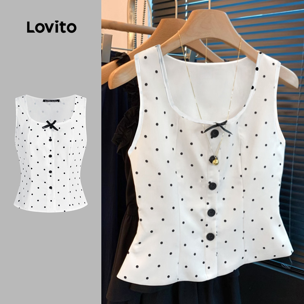 Lovito Top Casual Feminino Com Estampa Lisa E Botões Regata De Verão/primavera L131ED799 em Oferta na Shopee