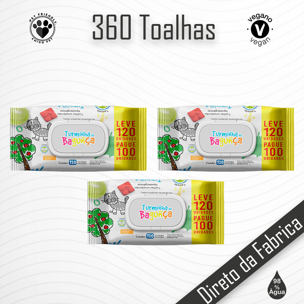 Kit 03 Pacotes Toalhas Umedecidas TURMINHA DA BAGUNÇA 120 Folhas - 19x13 cm com Tampa
