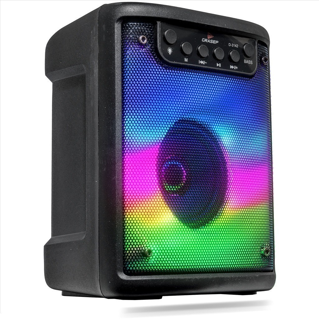 Caixa De Som Bluetooth Recarregável Bateria Longa Duração Led Rgb Alto Grave Subwoofer Alça Para Transporte P2 Rádio Fm