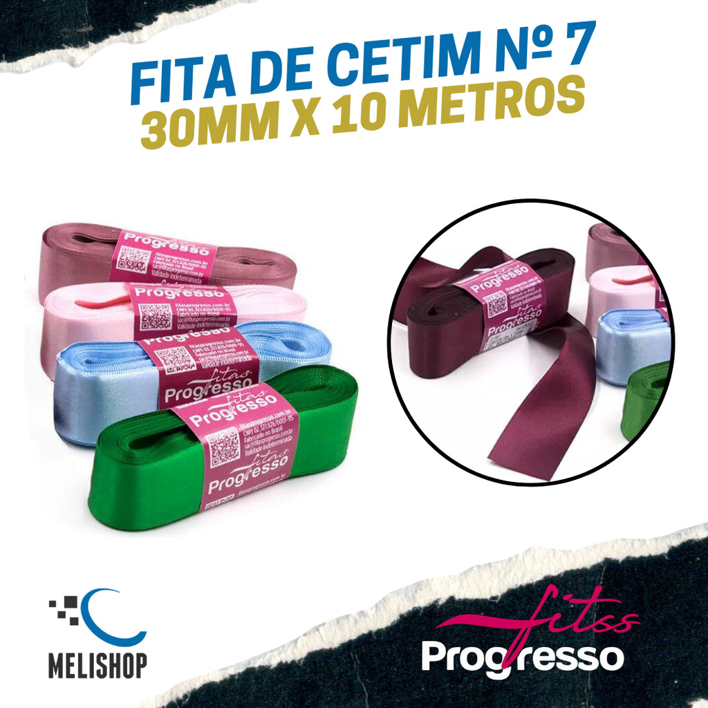 Fita de Cetim Progresso Face Simples N°7 30mm - 10mts para Artesanato e Decoração
