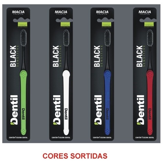 Kit 4 Escovas Dentil Black Sensitive Macia  Embalagem 1 Unidade Cores Sortidas