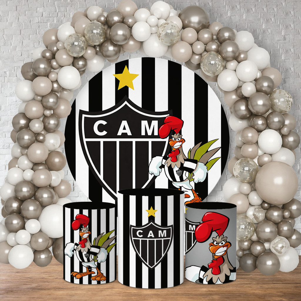 Kit Festa Capa Painel Redondo + Trio Capa Cilíndro Veste Fácil Time de Futebol Galo
