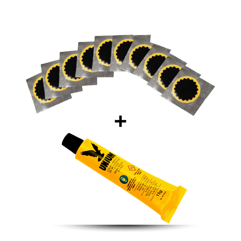 Kit 10 Remendos P/ Bike Bicicleta Moto 30mm/3cm Vipal Original + 1 Cola Unium 15g Vulcanizante