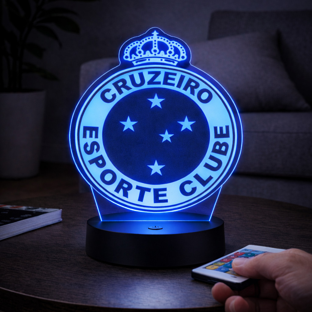 Luminária de LED do CRUZEIRO - Luz no Acrílico - Base PRETA ou BRANCA - Com CONTROLE REMOTO