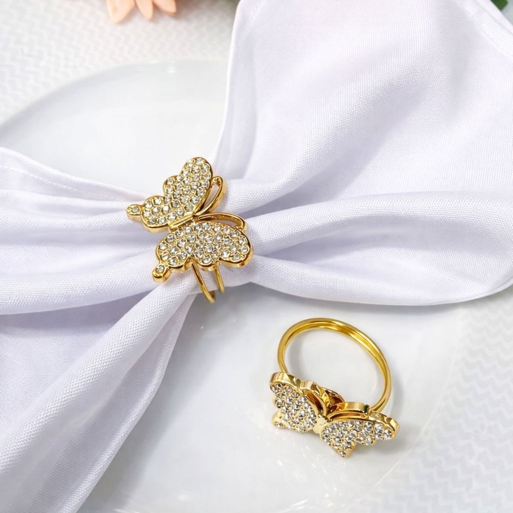 Kit 04 Anel de Guardanapo Borboleta de Strass Cristalizada