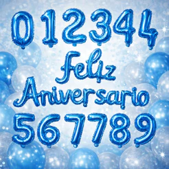 Kit Balão Metalizado Faixa Azul "Feliz Aniversário"+ 2 Uni De Balao Números 16POL 40 CM Azul