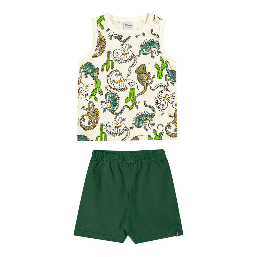 Conjunto Curto Infantil Menino Camaleões Elian Bege em Oferta na Shopee