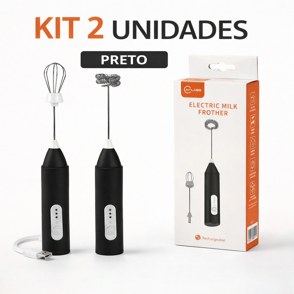 Kit 2 Espumador de Leite Elétrico Recarregável USB 3 Velocidades Mixer Para Cappuccino Café Cremoso