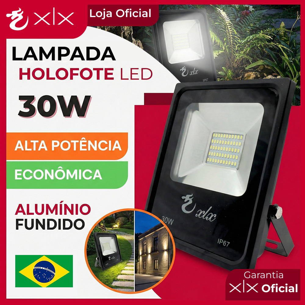 Refletor Holofote LED 30w SMD Alumínio Fundido Bivolt com Proteção Nível Máximo IP66