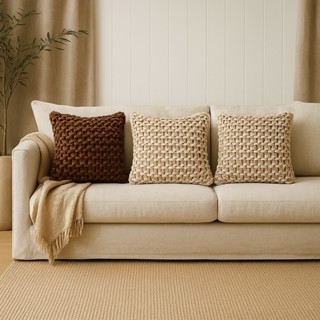 Capa de Almofada Corda Trançada Decorativa Rústica Boho – Cru Areia e Chocolate 43x43cm em Oferta na Shopee