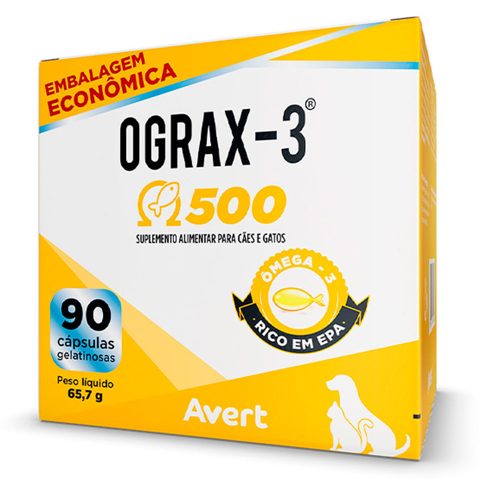 Ograx 3 500mg Suplemento Alimentar para Cães e Gatos com 90 Cápsulas Gelatinosas em Oferta na Shopee