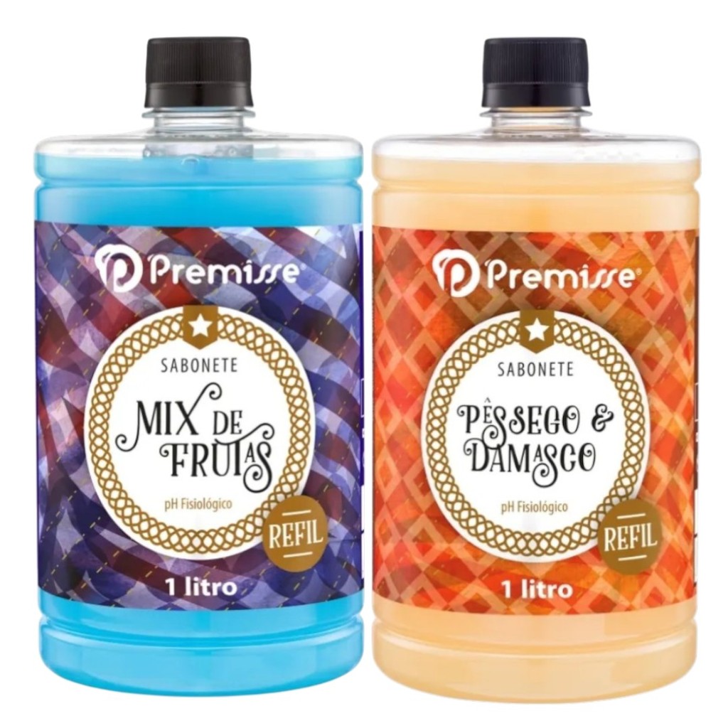 Kit 2 Sabonete Líquido Mix De Frutas + Pêssego 1 Litro - Premisse
