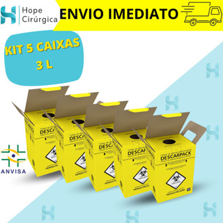 KIT 5 CAIXAS Descarpack - Caixa Perfuro Cortante Coletor (03-Litros) em Oferta na Shopee