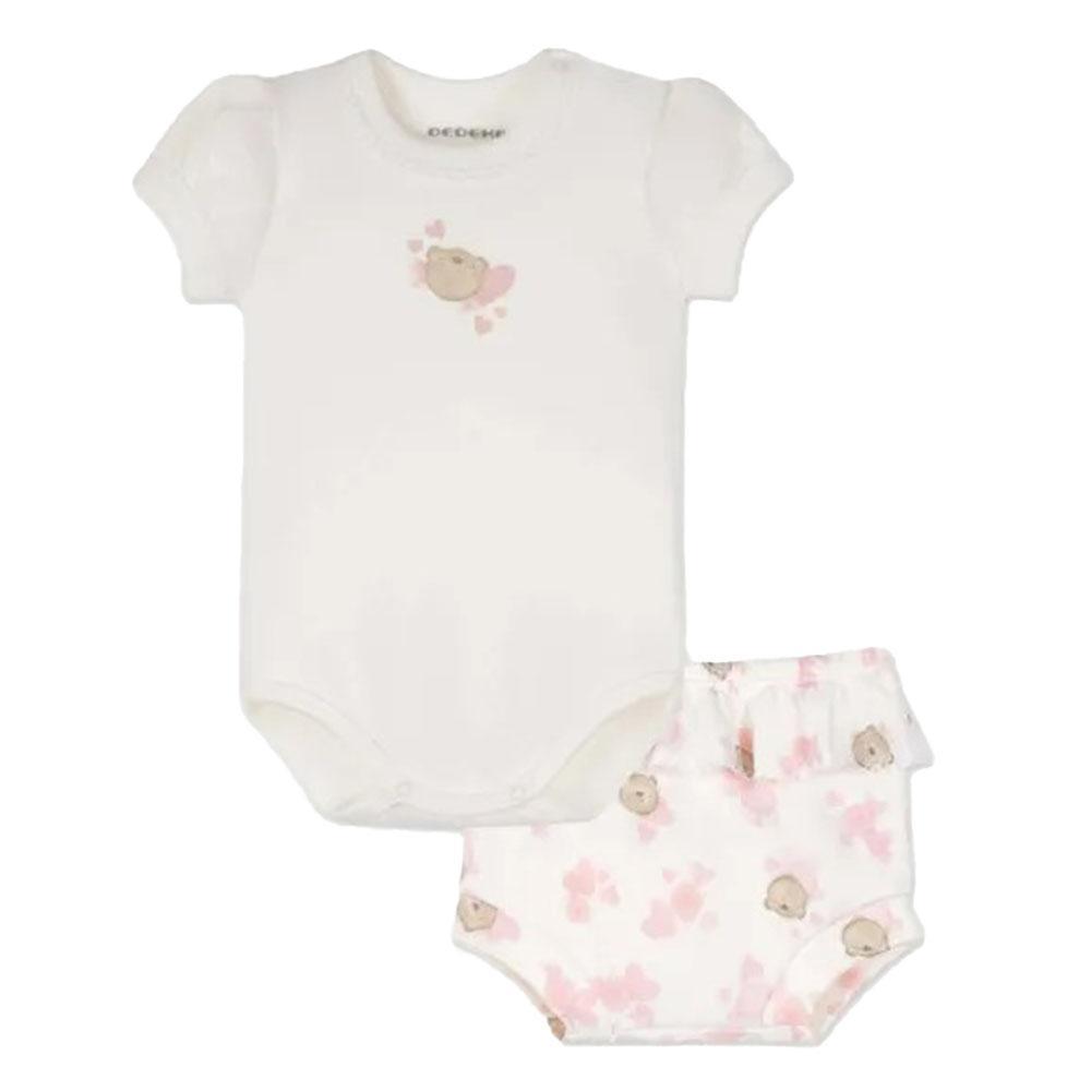 Conjunto Bebê Menina Dedeka Ursinha Branco Off e Rosa 26015