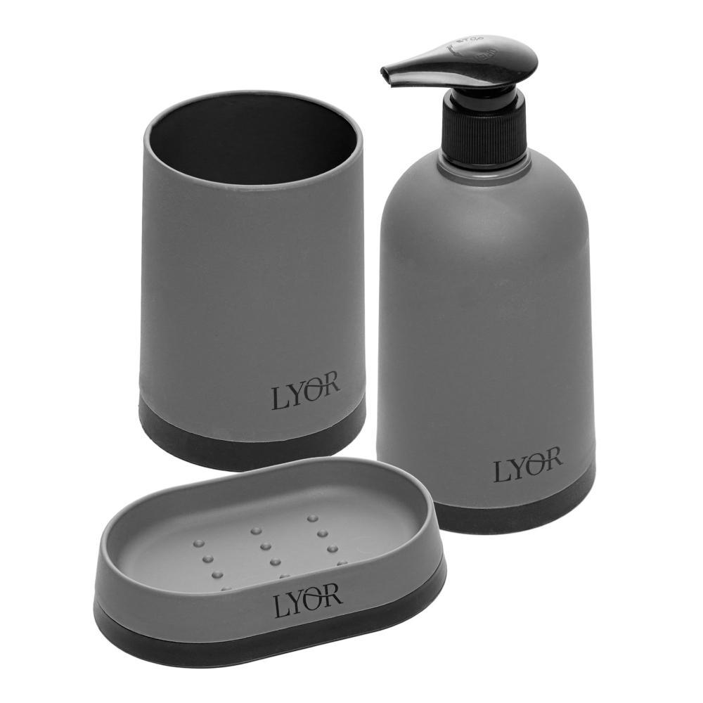 Kit 3 Peças para Banheiro e Lavabo Plástico Cinza – Lyor