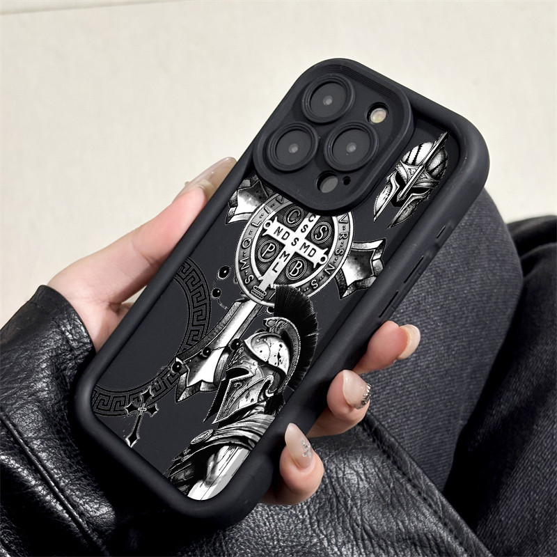 Capinha Capa Medalha de São Bento Anti-impacto Silicone Para iPhone 13 11 12 14 15 16 17 Pro MAX Air X XR XS Plus Case