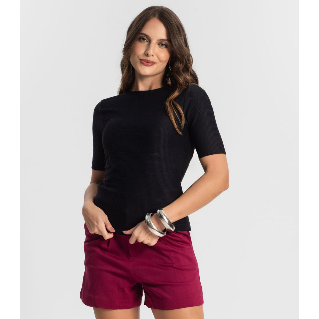 Blusa Feminina Manga Curta em Poly Endless Preto em Oferta na Shopee