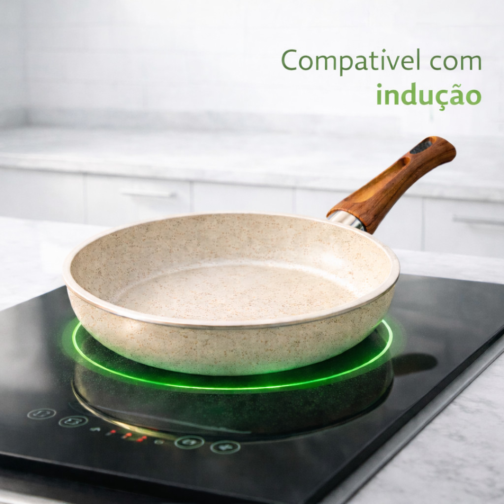 Imagem Frigideira Cerâmica Antiaderente Grande A Gás Indução Cooktop Elétrico Frita Sem Óleo Não Gruda 24cm