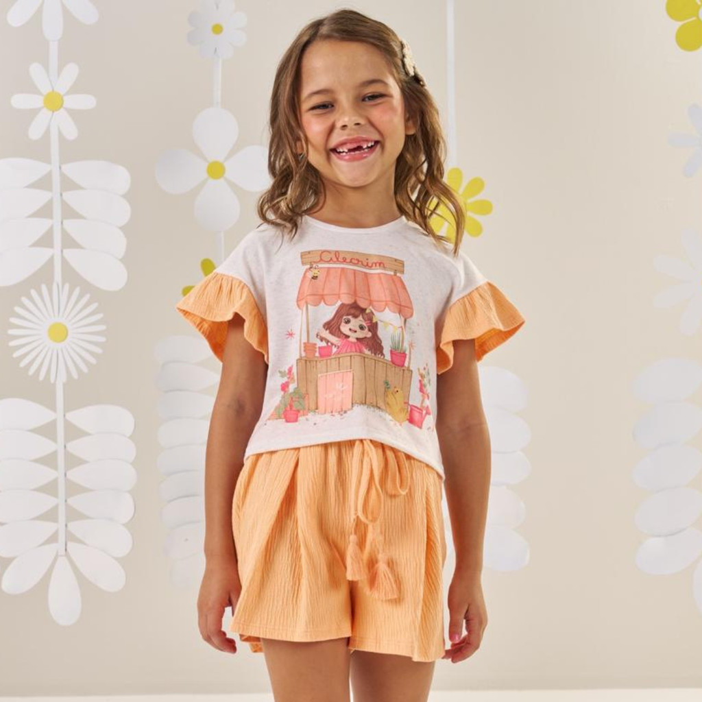 Conjunto Infantil Menina Kukie Blusa Boxy E Short Malha Wave