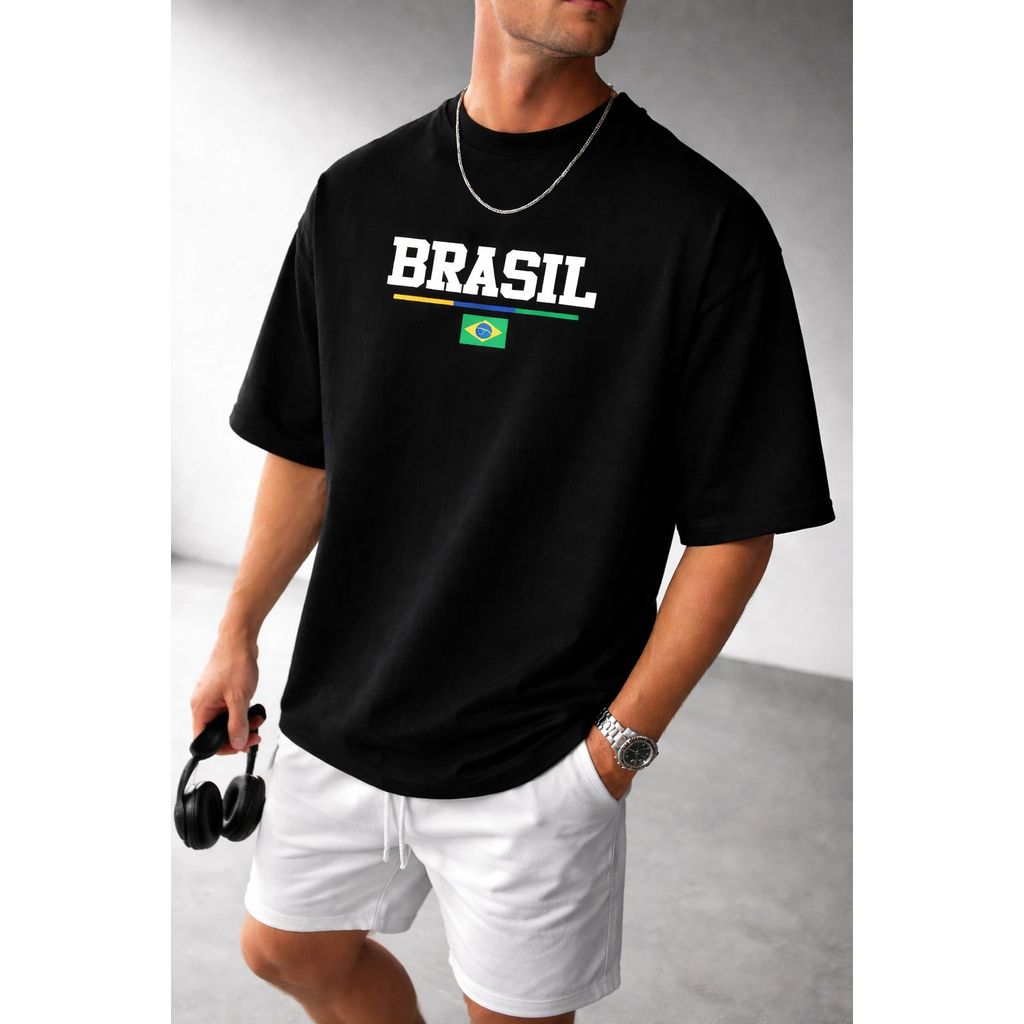 CAMISETA OVERSIZED ESTILOSA MASCULINA SELEÇÃO BRASILEIRA BANDEIRA DO BRASIL VERÃO CONFORTÁVEL 100% FUTEBOL PREMIUM
