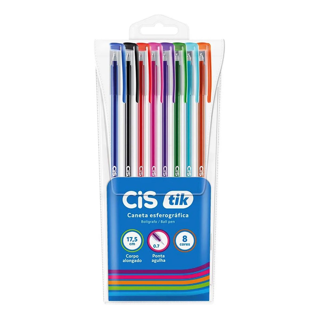 Caneta Esferográfica Cis Tik Estojo C/8 Cores Sortidas