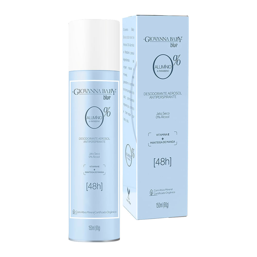 Desodorante Giovanna Baby Blue Aerossol 0% Alumínio Antiperspirante 48h 150ml em Oferta na Shopee
